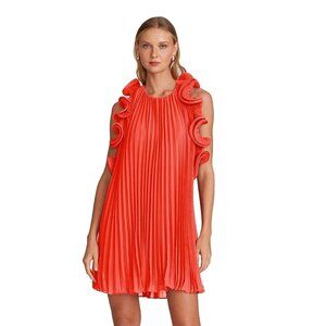 Amur Ruffle Pleated Orange Mimi Mini Dress Cocktail Stunner Wedding Guest SIZE 2